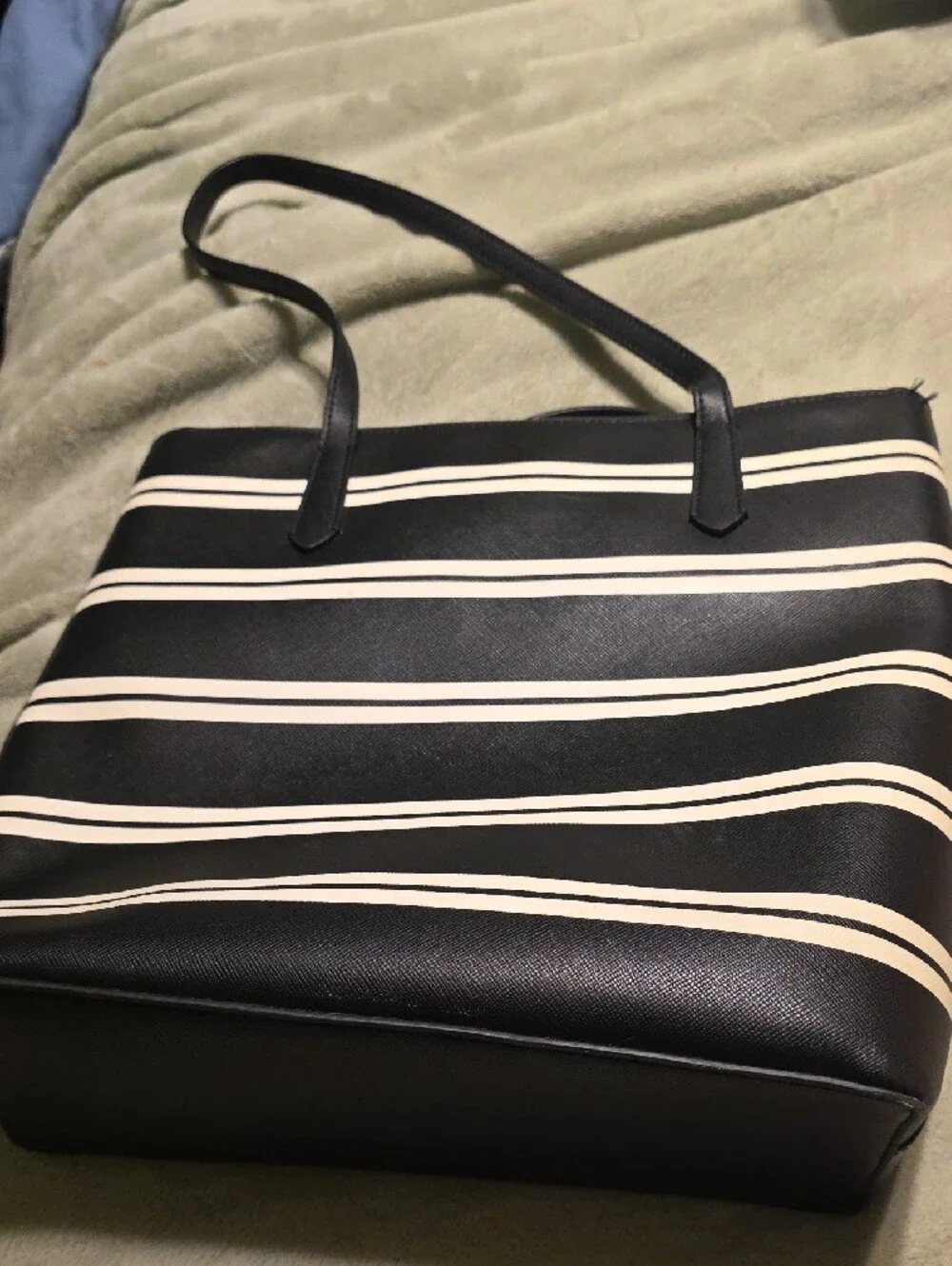 kate spade Black and White Striped Leather Tote